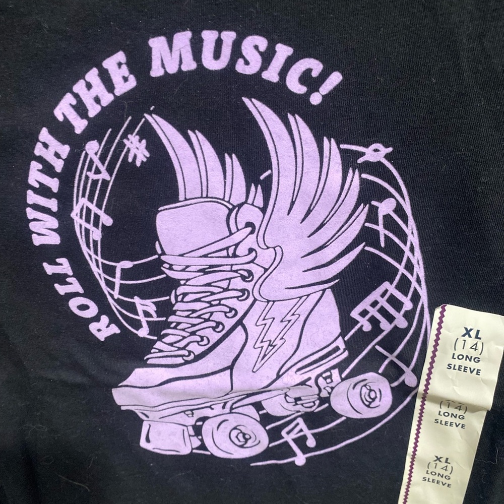 Cat & Jack Black Long Sleeve Shirt with Roller Skate Purple Graphic - Picture 2 of 3